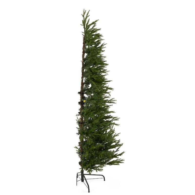 National Tree Company Feel Real Montgomery Clear Prelit Flat Back Half Christmas Tree with Clear Lights & Metal Base, Hinged Easy Assembly