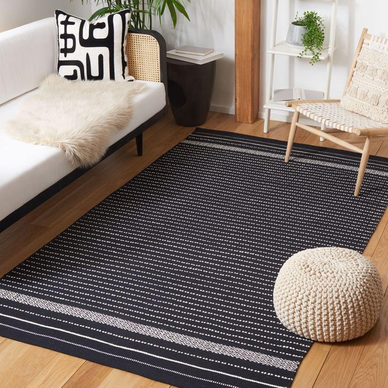 Nomadic Charm Handwoven Black Stripe Cotton Area Rug 8' x 10'