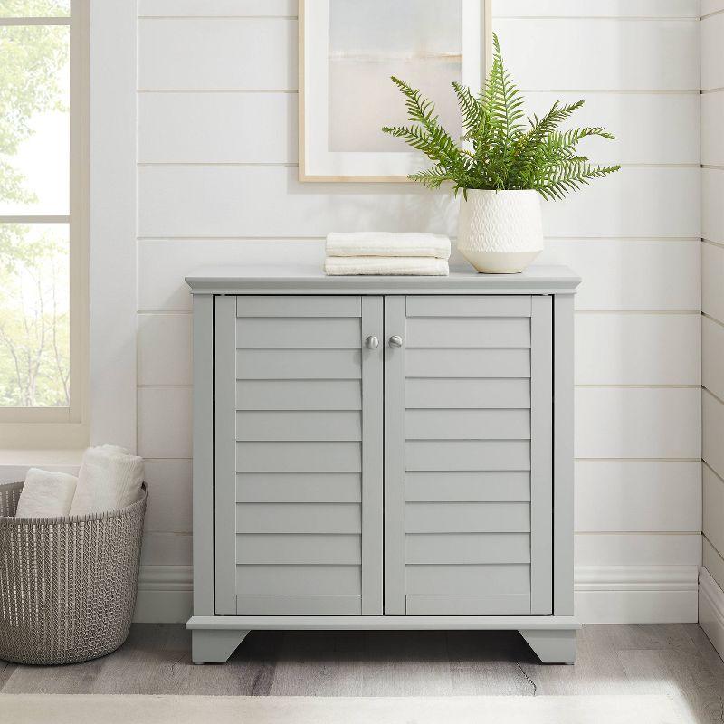 Gray Faux-Louvered Bathroom Storage Cabinet with Adjustable Shelves