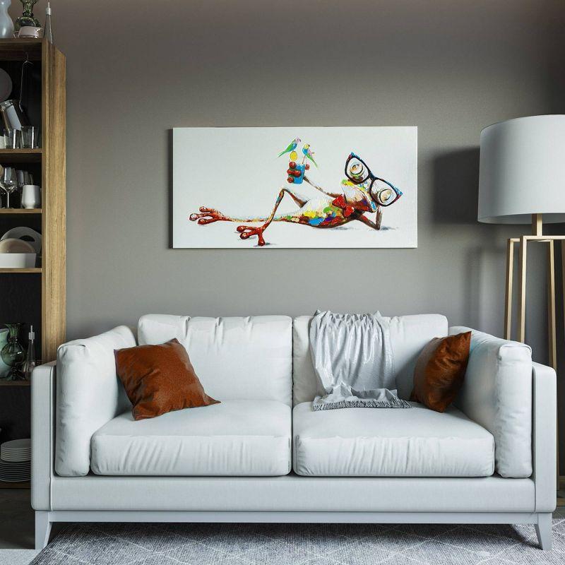 Colorful Frog and Birds Relaxing on Canvas Wall Art, 48"x24"