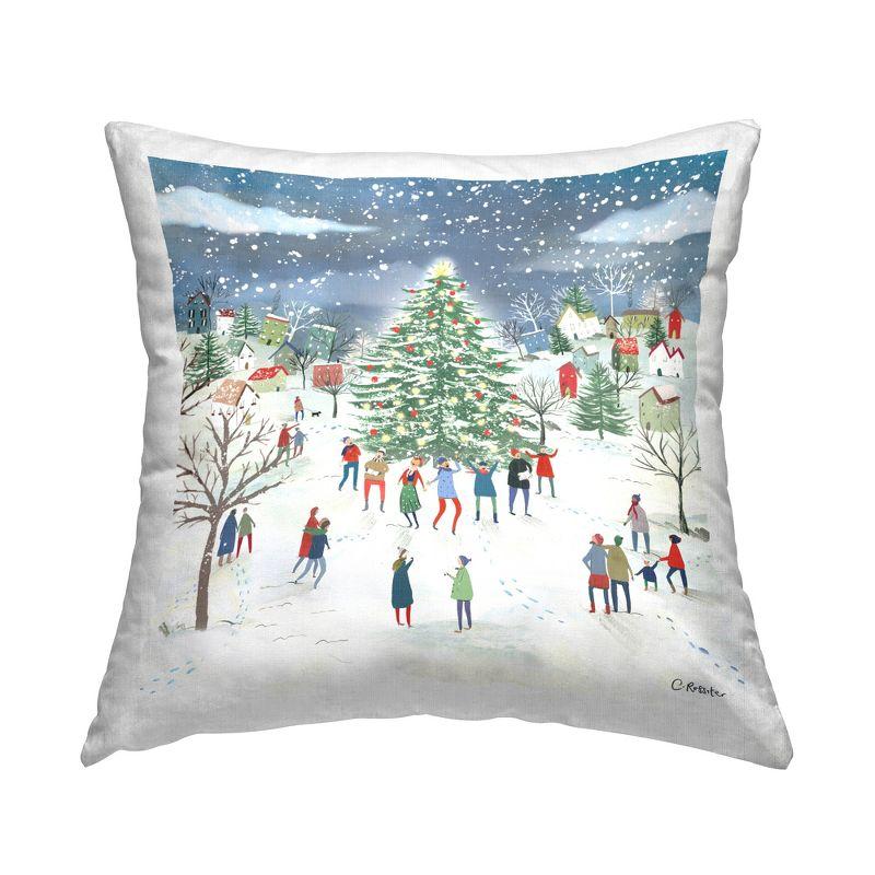 Festive Town Holiday Snow Scene Square Throw Pillow