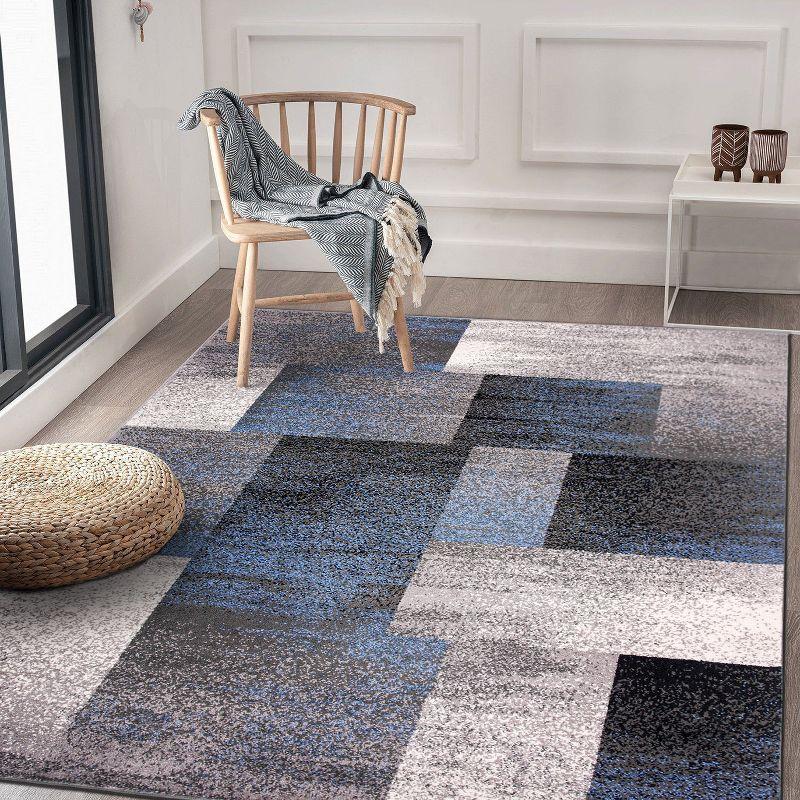 World Rug Gallery Contemporary Modern Geometric Boxes Area Rug - Blue 3'3" x 5'