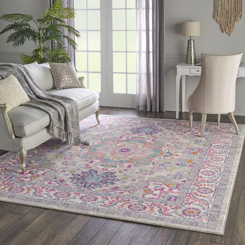 Nourison Passion Colorful Center Medallion Area Rug Light Grey/Pink 8' x 10'