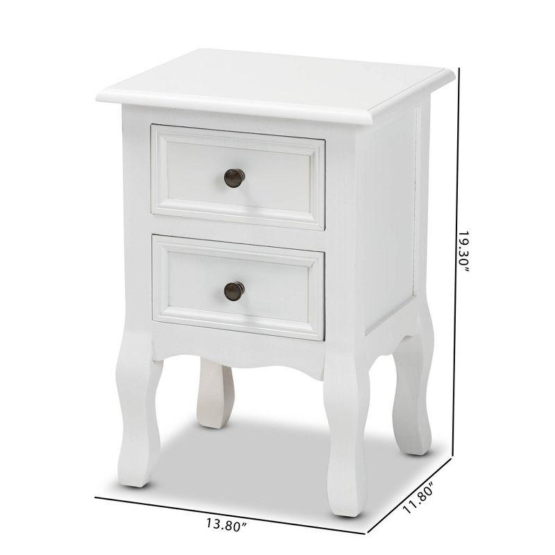 Caelan Wood 2 Drawer Nightstand White - Baxton Studio: Traditional Style, MDF Frame, No Assembly Required