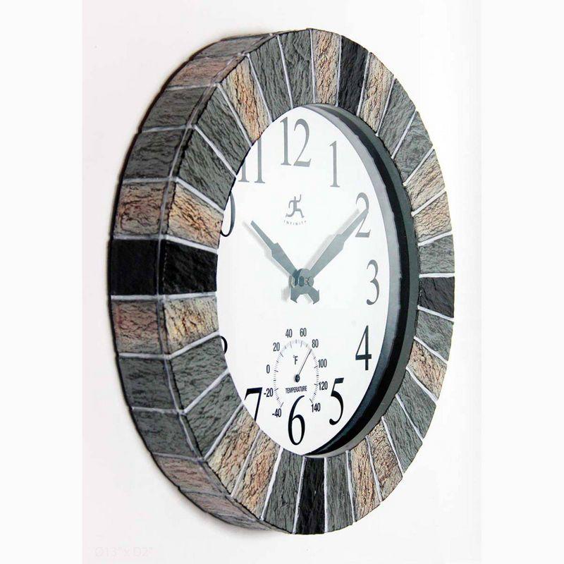 Outdoor Faux Slate Clock Outdoor Round Polyresin Wall Clock 13 Inches - Multi-Color