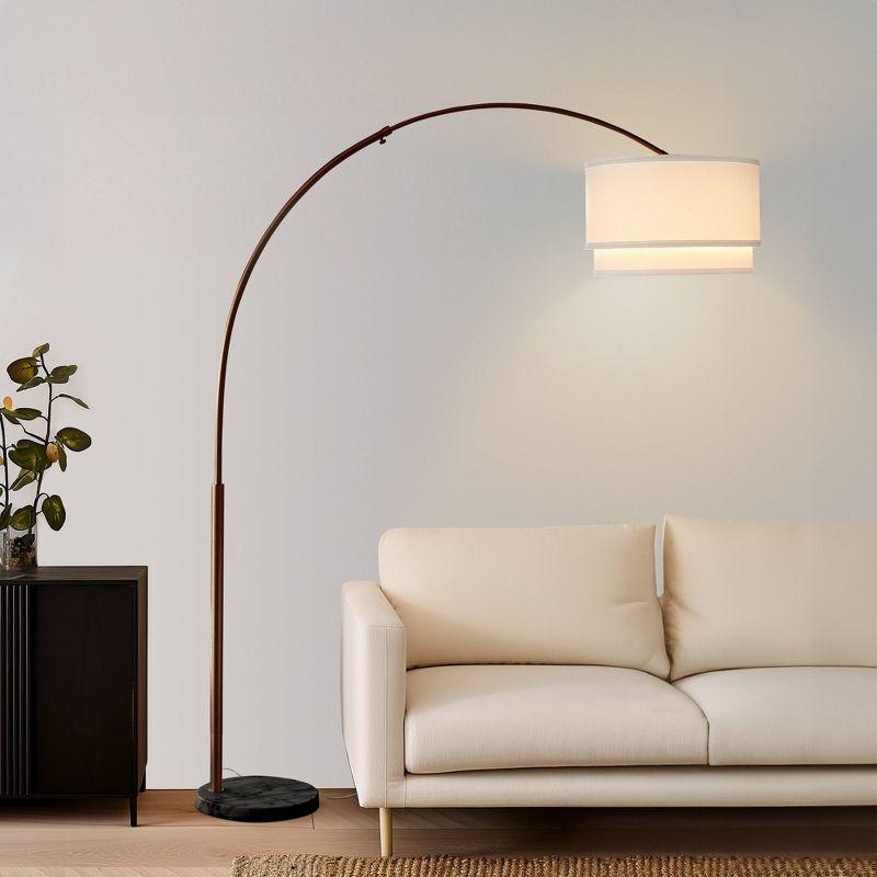 Mason 81 in. Modern Adjustable LED Arched Standing Floor Lamp with Fabric Drum Shade and Weighted Marble Base