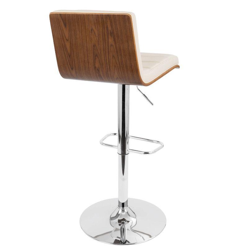Set of 2 Vasari Adjustable Walnut Wood Barstools Cream - LumiSource: Padded Seat, Chrome Base, Swivel Function