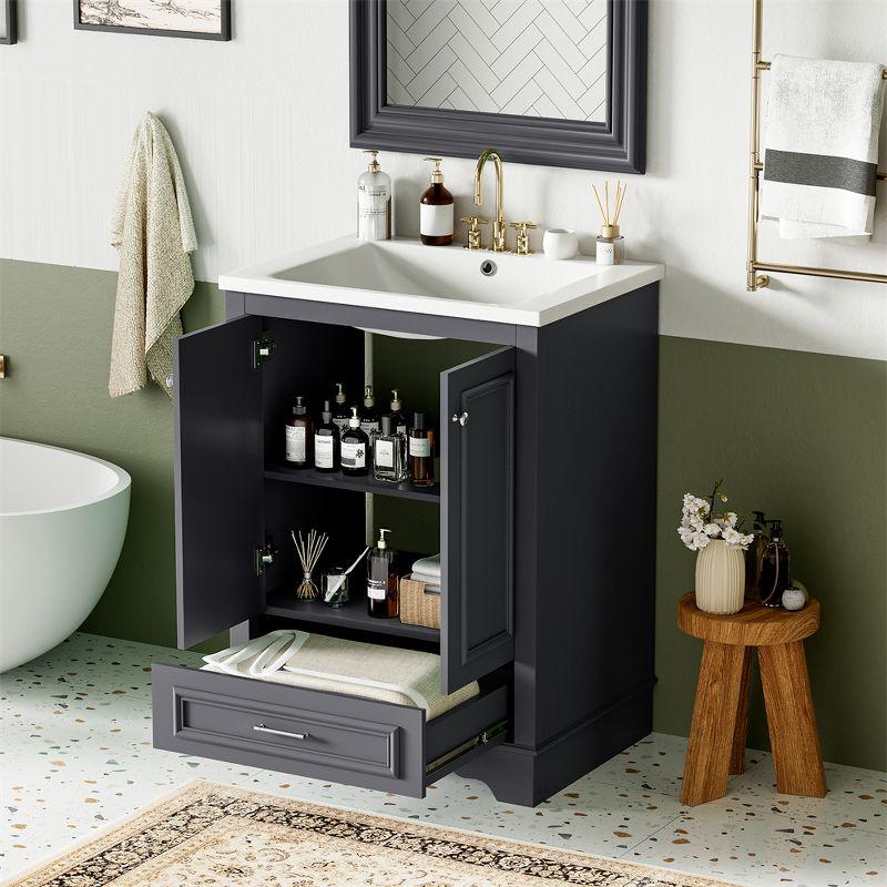 24'' Gray Freestanding Bathroom Vanity with Ceramic Sink