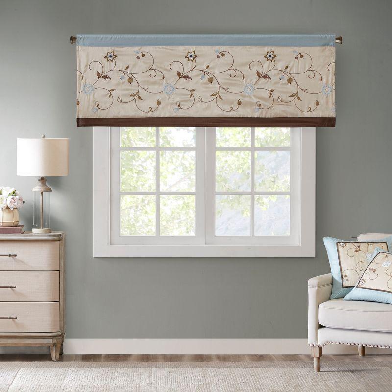Madison Park Serene Floral Embroidered 50'' W Single Window Valance