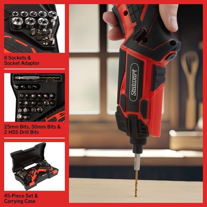 45-Piece 4V Cordless Screwdriver Set (Red) by Stalwart