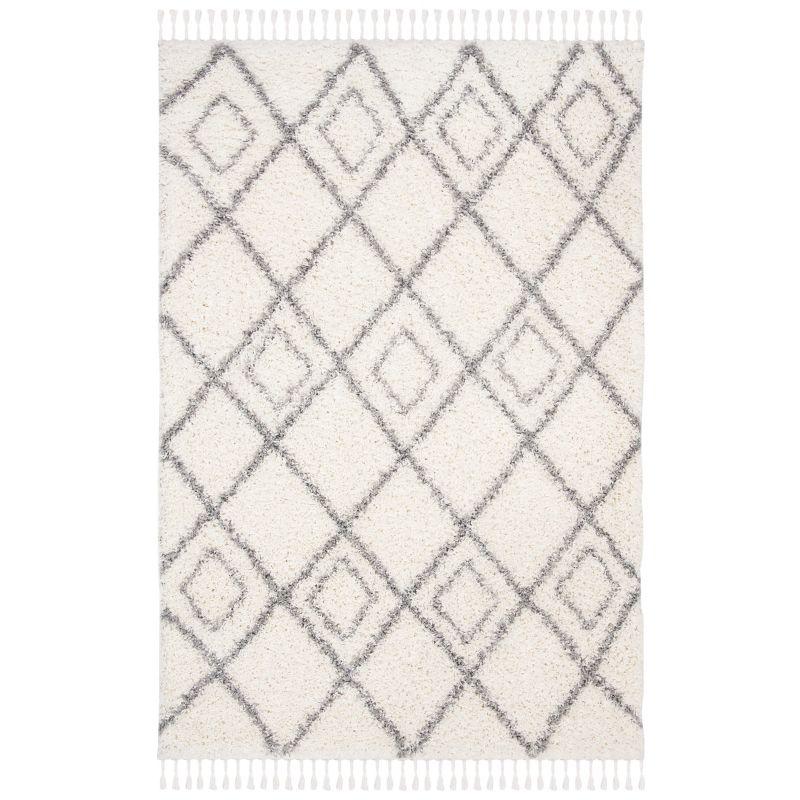 Moroccan Tassel Shag MTS335 Power Loomed Area Rug - Ivory/Light Grey - 5'3"x7'6" - Safavieh.