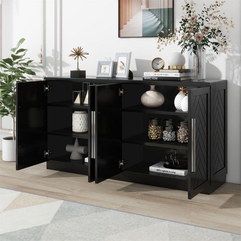 Black MDF Sideboard with Adjustable Shelves and Silver Handles