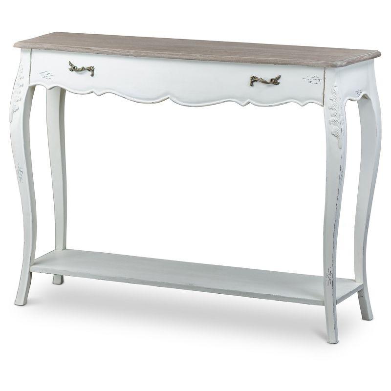 Distressed White and Natural Wood Console Table with Storage