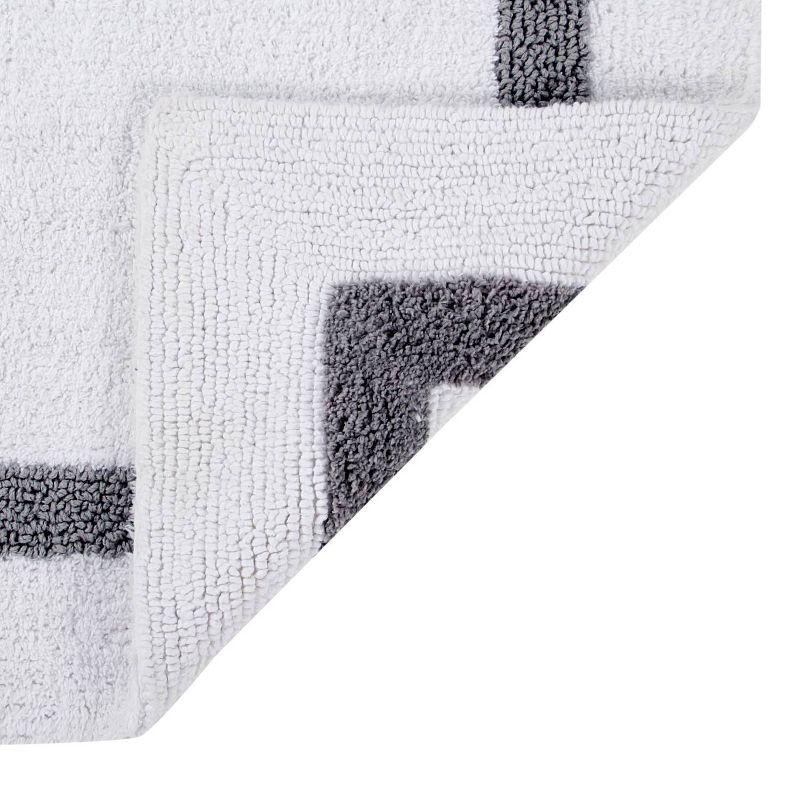 White and Gray Cotton Tufted Rectangular Bath Rug