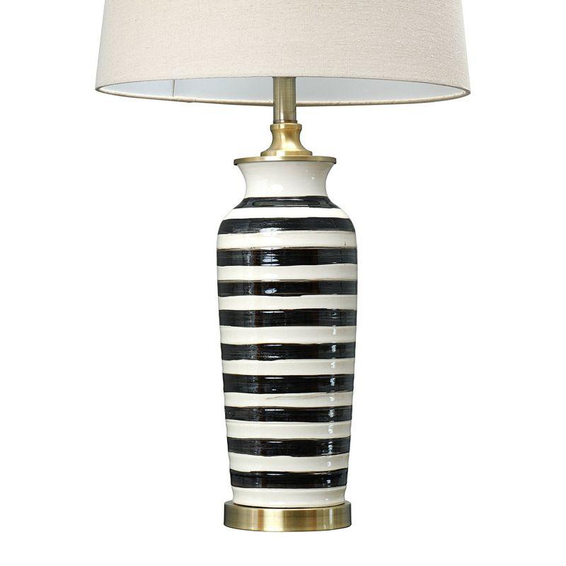 Black and White Striped Ceramic Table Lamp with Linen Shade