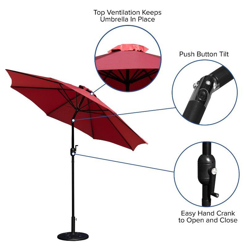 Red 9 FT Round Patio Umbrella with Crank and Tilt Function