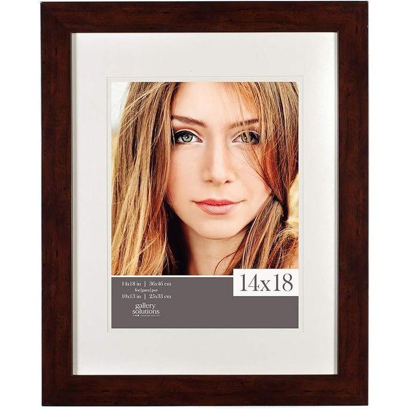 Gallery Solutions 14"x18" Walnut Picture Frame: Double Mat, Glass, Wood, Wall Mount, 10"x13" Photo Display