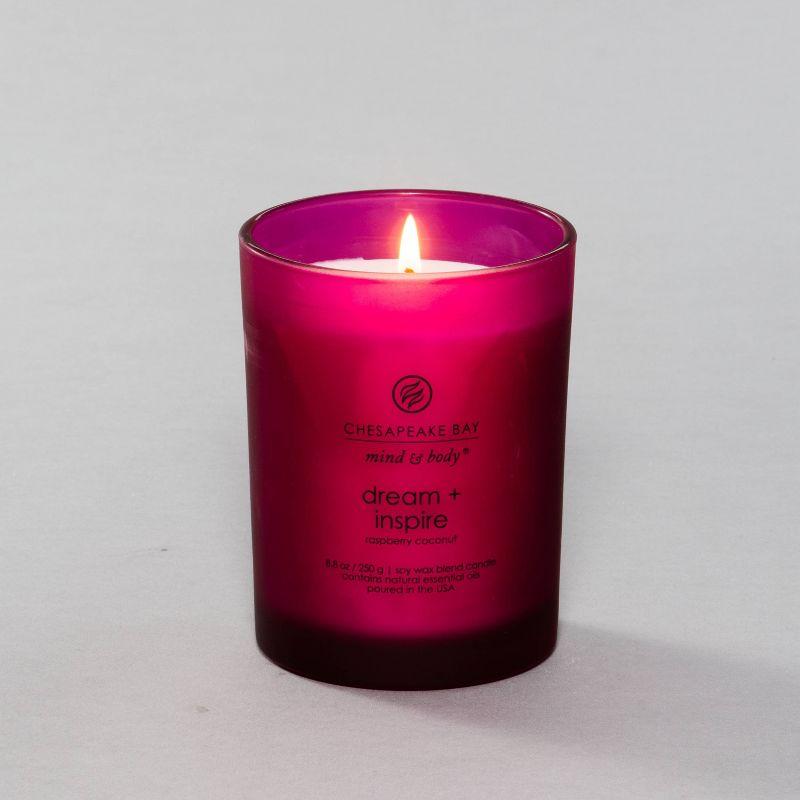 Frosted Glass Dream + Inspire Lidded Jar Candle Burgundy 8.8oz: Essential Oils, Soy Blend - Mind & Body by Chesapeake Bay Candle