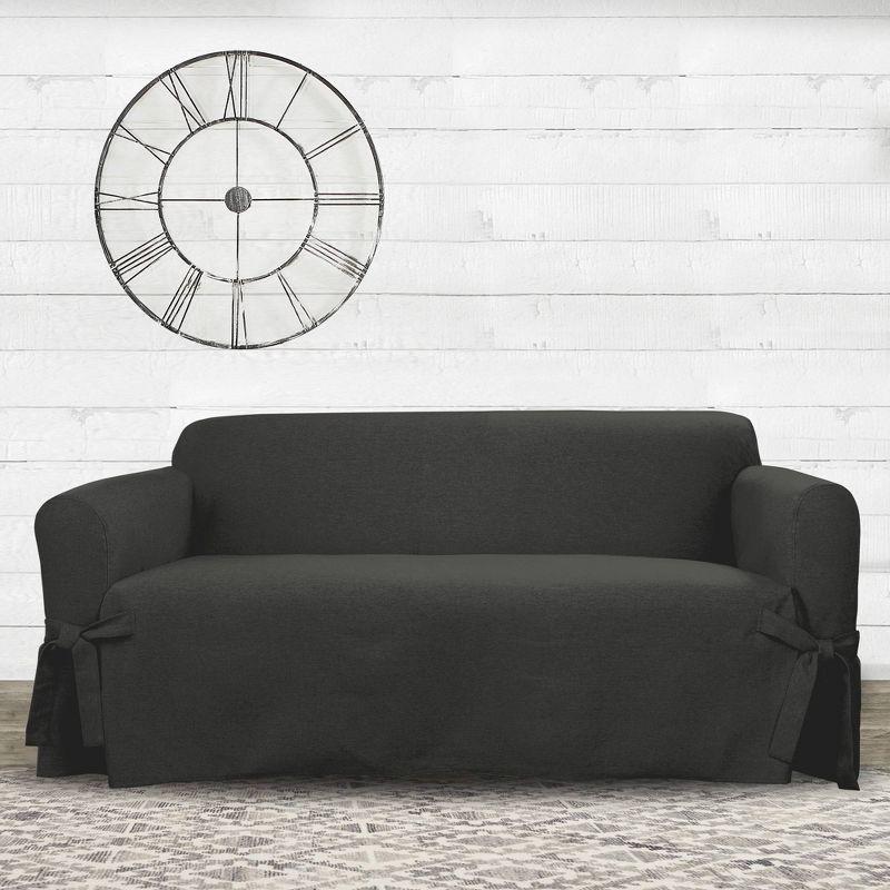 Charcoal Farmhouse Basketweave Loveseat Slipcover