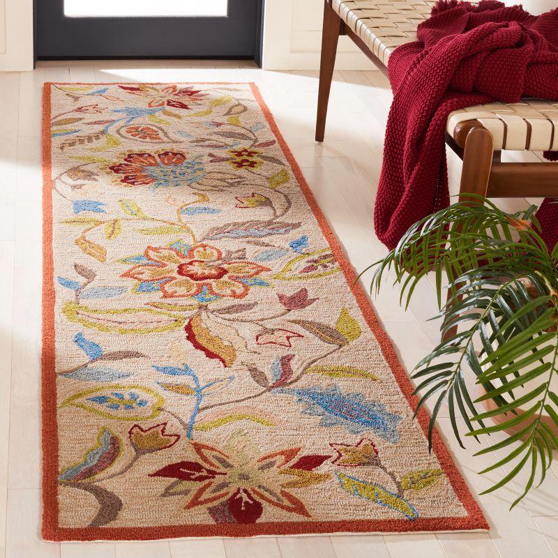 Ivory and Rust Floral Hand-Hooked Runner Rug