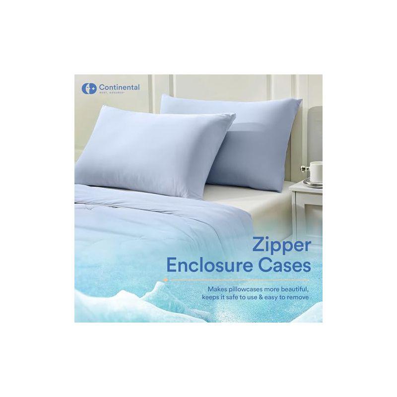 Continental Bedding Cooling Pillow Protector with Zipper Closure - Breathable Polyester/Nylon Fabric Pack of 2 Standard Size
