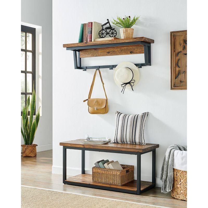 Claremont Rustic Wood Coat Hook with Shelf Dark Brown - Alaterre Furniture: Wall-Mounted Storage, 5 Hooks, No Assembly Required