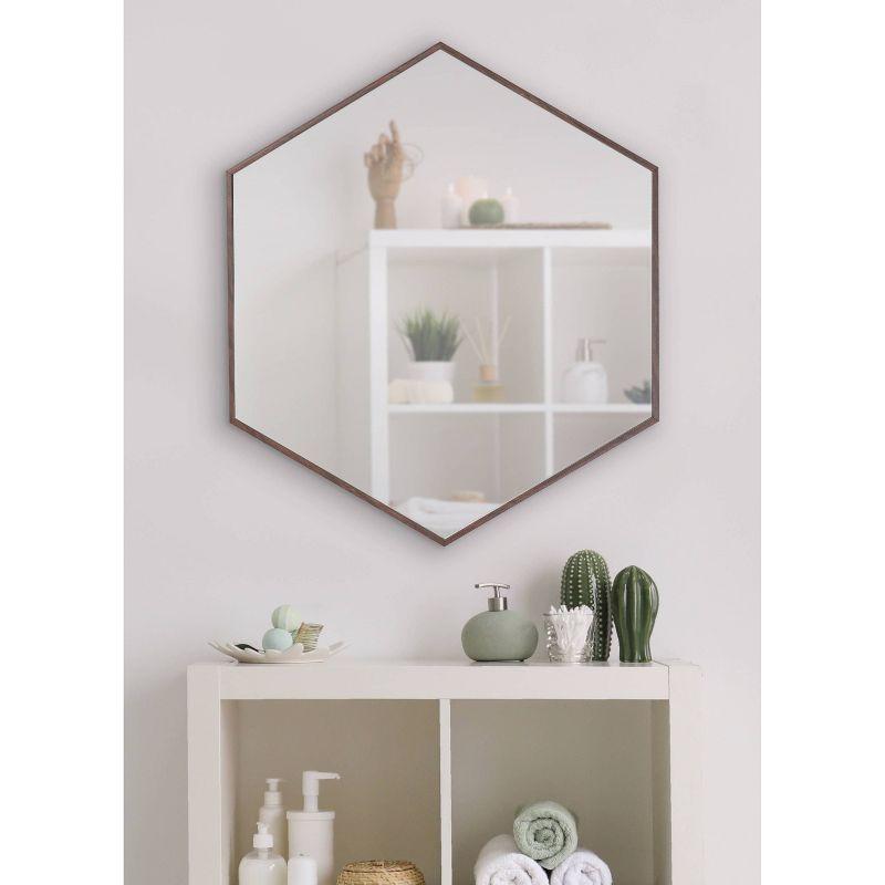 22" x 25" Rhodes Hexagon Wall Mirror Walnut Brown - Kate & Laurel: Modern Plastic Frame, No Assembly Required