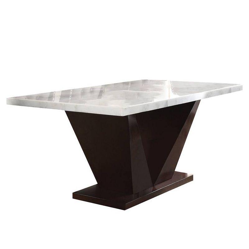 Contemporary Forbes 62" White Marble & Walnut Dining Table