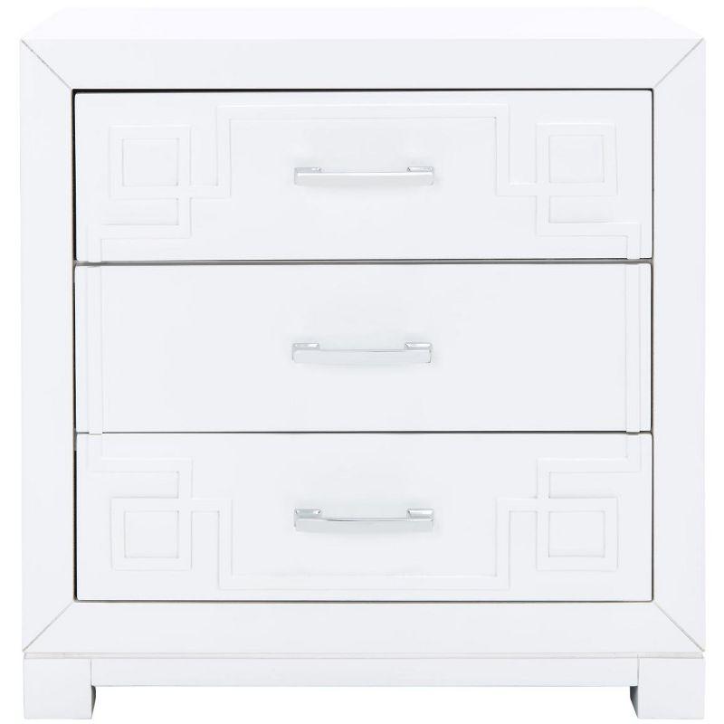 Raina 3 Drawer Greek Key Nightstand - FOX6278 - White/Silver - Safavieh Couture