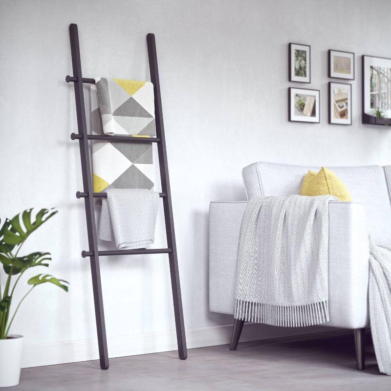 Leana Black Wood and Steel Towel Stand