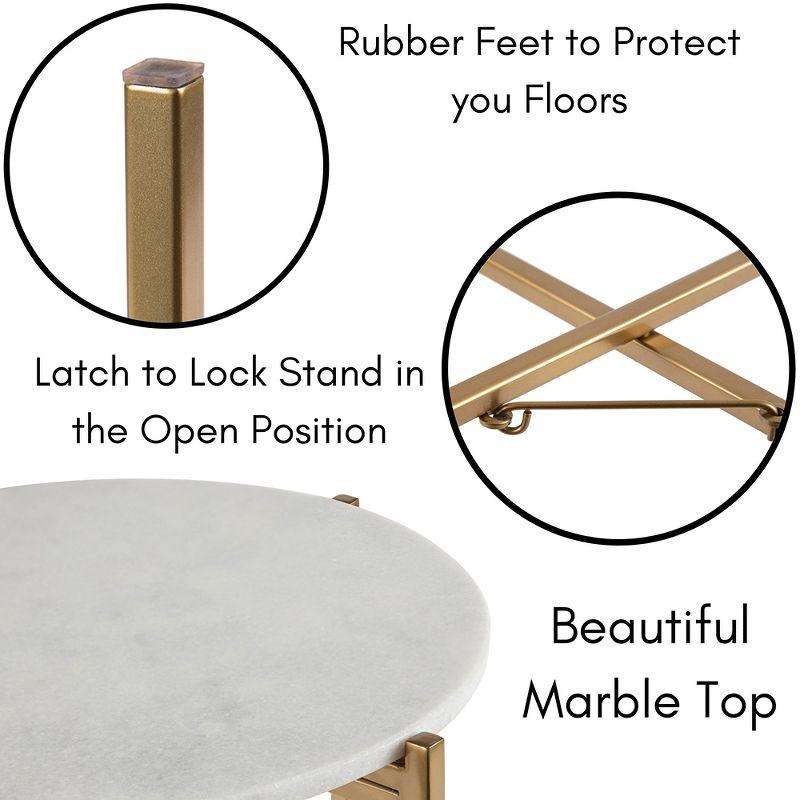 BIRDROCK HOME Folding Side Table with Marble Top - Gold Legs