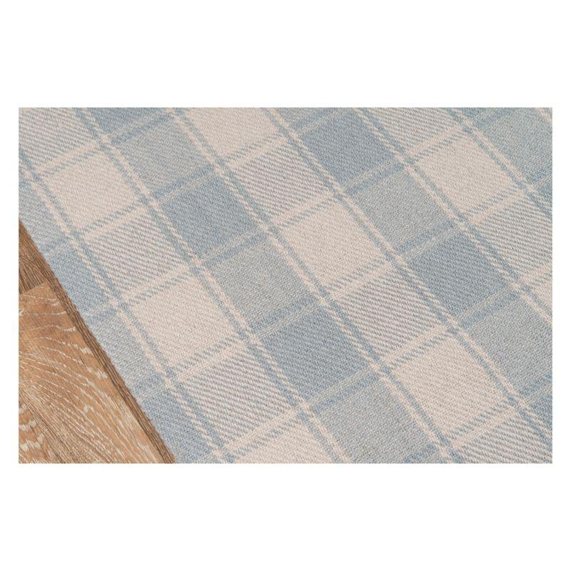 Plaid Hand-Woven Flatweave Wool Light Blue Area Rug