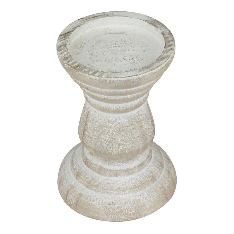 Coastal Cottage 6" White Washed Wood Pillar Candle Holder