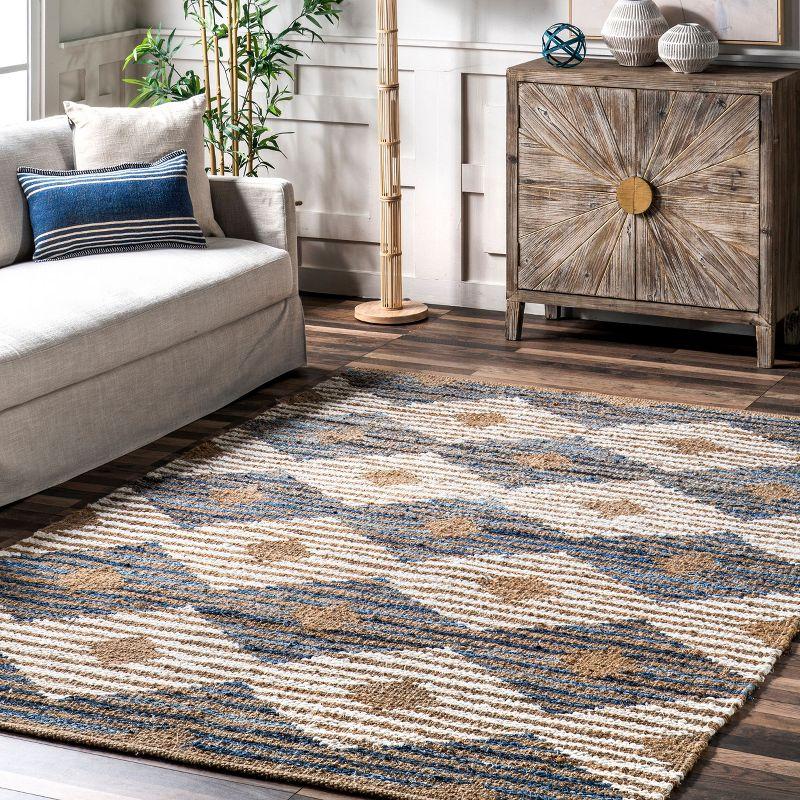 nuLOOM Hand Braided Marla Denim And Jute Diamonds Area Rug, Runner 2' 6" x 8', Off White