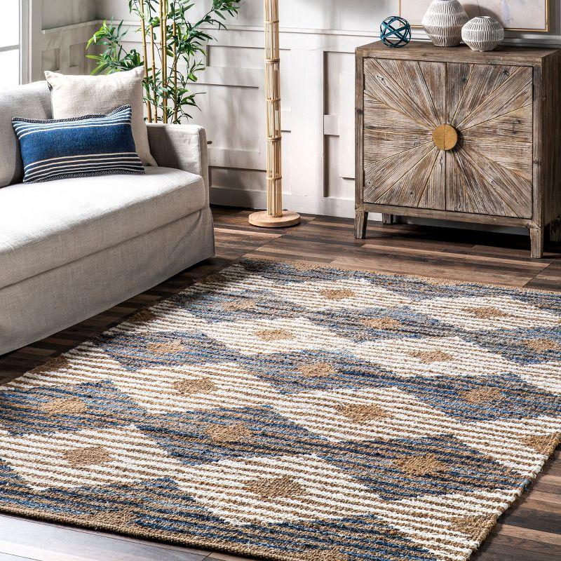 Nuloom Hand Braided Marla Denim And Jute Diamonds Area Rug