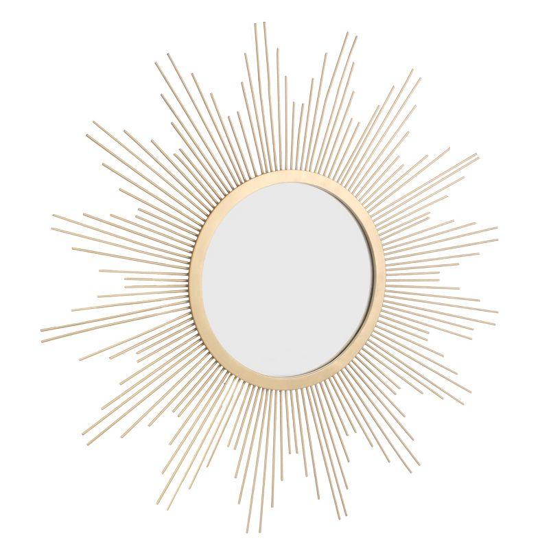 23" Metal Sunburst Wall Mirror Gold - Stonebriar Collection: Antique Finish, Boho Style, Easy to Install