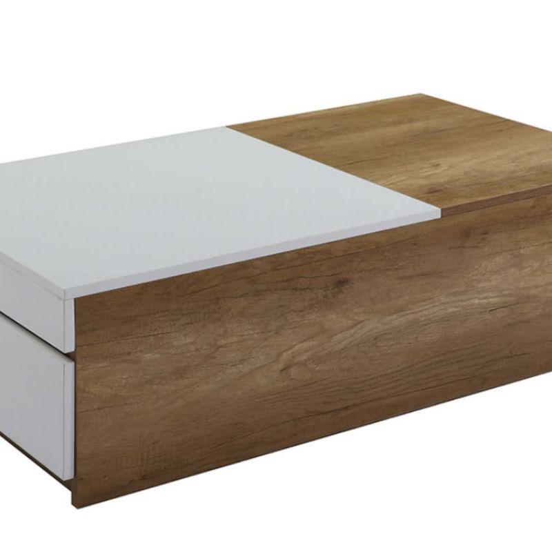 Oak and White Rectangular Coffee Table with Hidden Storage