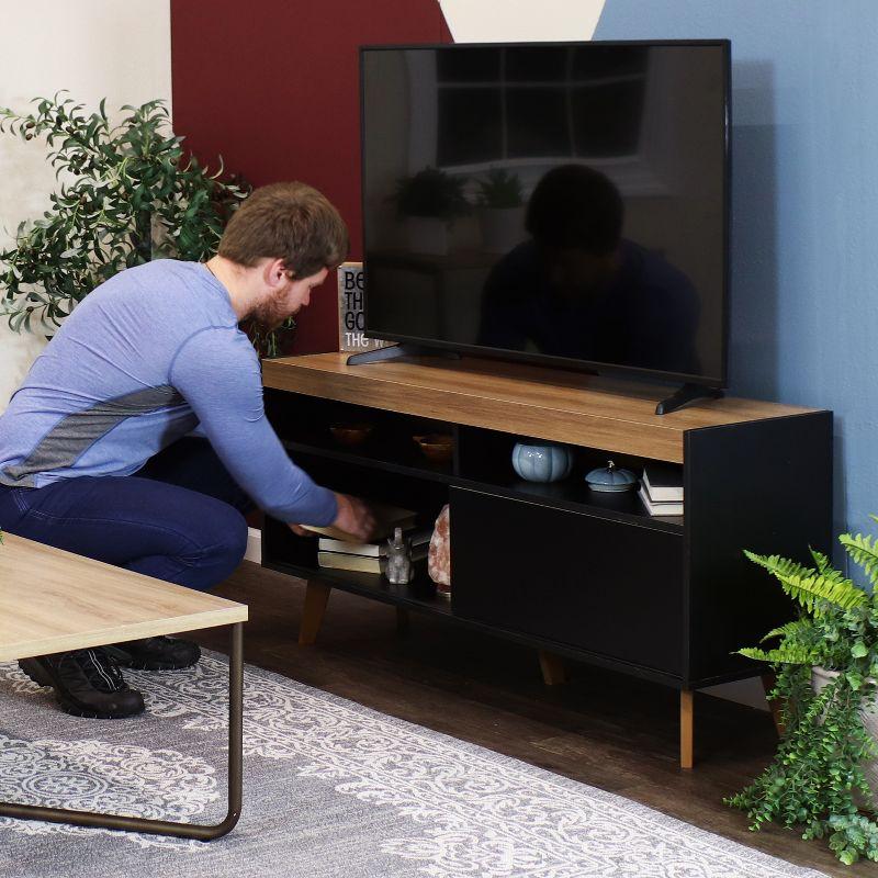 Midnight Black 58" TV Stand with Cabinet and Shelves