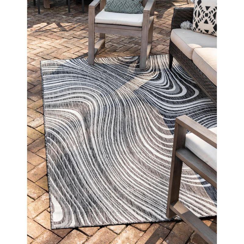 Charcoal and Gray Abstract Outdoor Rectangular Rug, 6' x 9'