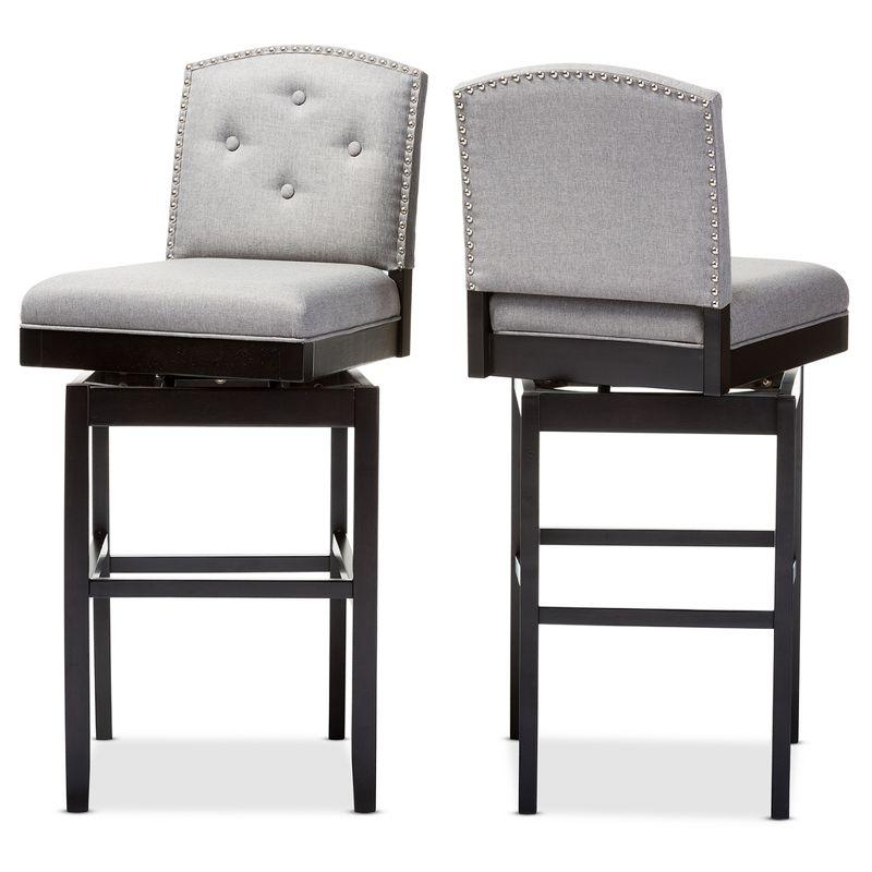 Baxton Studio Set of 2 Ginaro Modern and Contemporary Fabric Button Tufted Upholstered Swivel Barstools Gray: 30" Seat Height