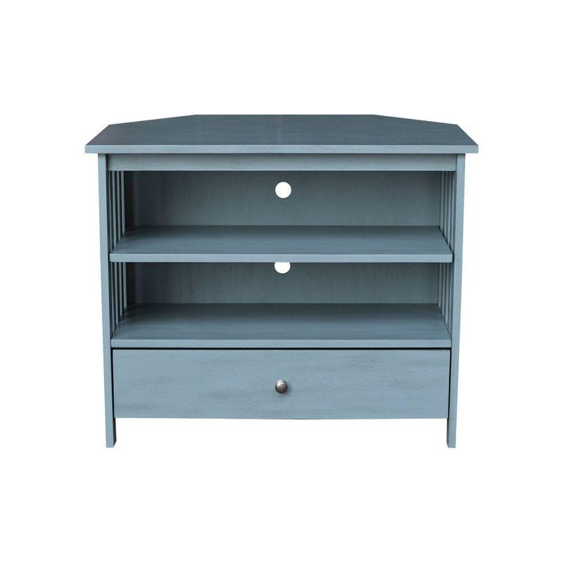 Ocean Blue Solid Parawood Corner TV Stand with Cabinet