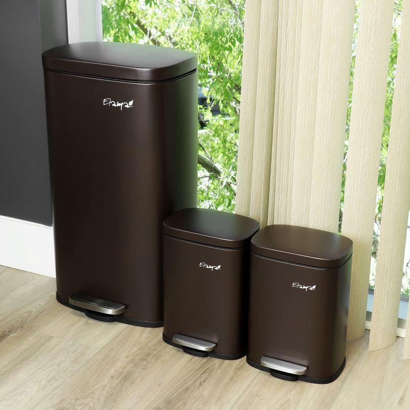 Matte Silver Stainless Steel Step Trash Bin Set with Pedal