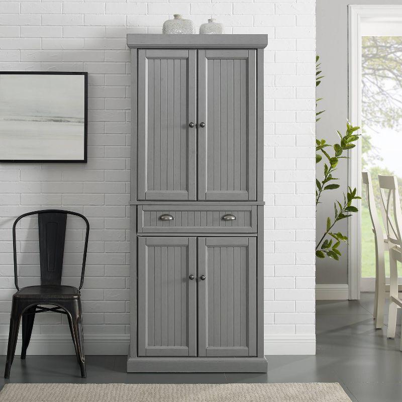 Seaside Distressed White Solid Wood Kitchen Pantry with Adjustable Shelves