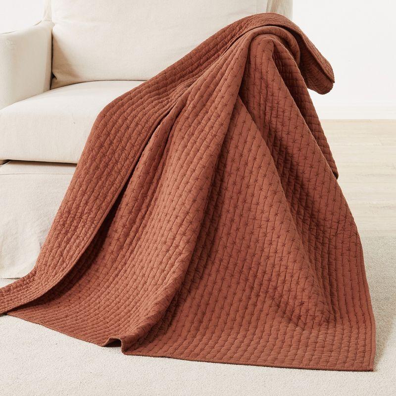 Rust Cross Stitch Quilted Cotton Reversible Throw