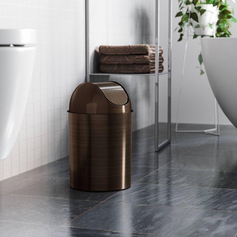 Bronze Metallic Brown Plastic Cylinder Trash Can with Swing Lid