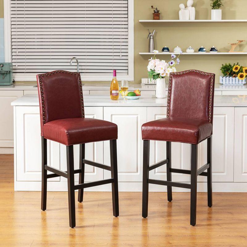 Set of 2 Upholstered PU Barstools with Studded Decor - Glitzhome