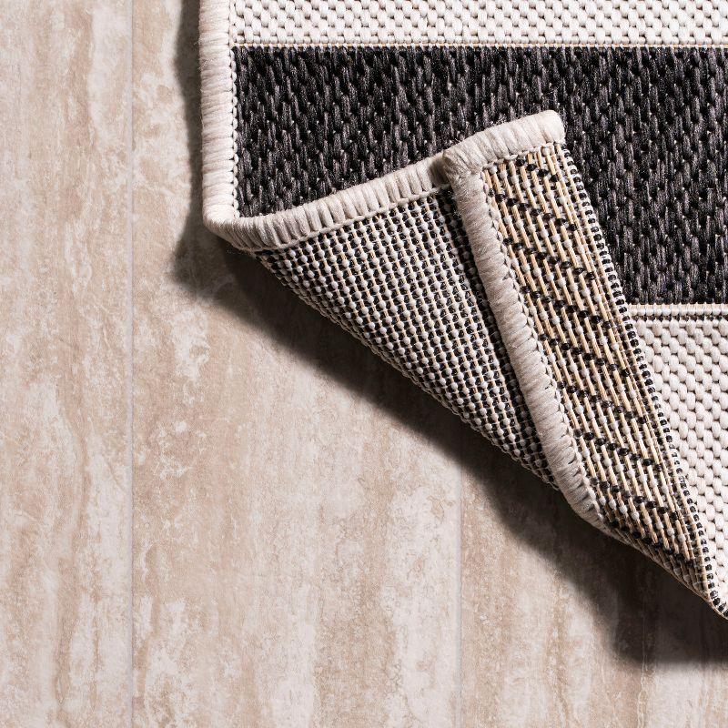 2'x8' Aveiro Wide Stripe Indoor/Outdoor Runner Rug, Black/Cream - JONATHAN Y