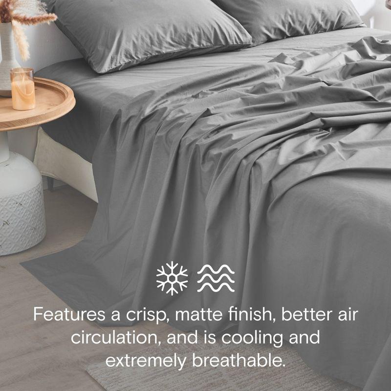 DOZ 100% GOTS Organic Percale Sheet Set, Crisp Cool, Long Staple, Breathable, Durable Storm Queen