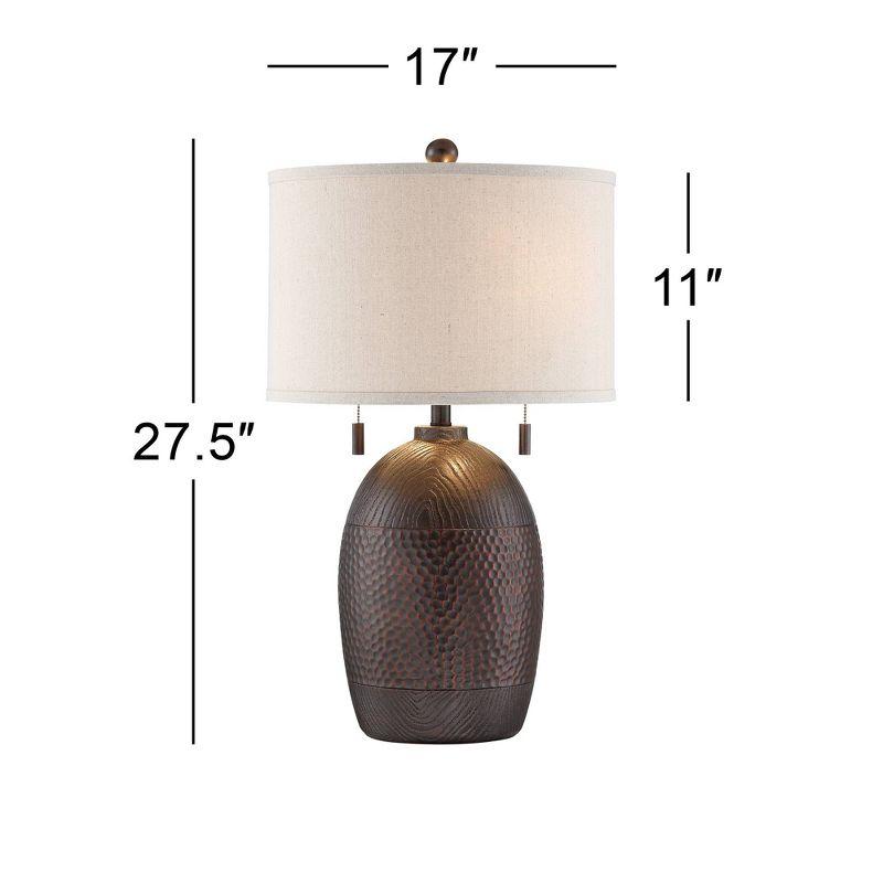 Franklin Iron Works Byron Rustic Table Lamp 27 1/2" Tall Hammered Textured Bronze White Drum Shade for Bedroom Living Room Bedside Nightstand Office