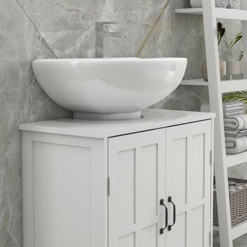 kleankin Pedestal Under-Sink Cabinet, Bathroom Storage Unit with Double Doors and Adjustable Shelf, White